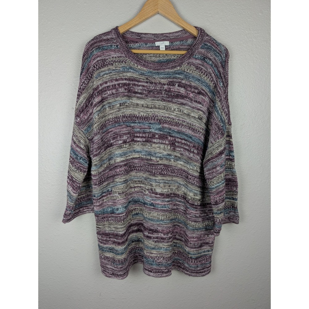 J. Jill Sweater Women's Multicolored Striped Crew Neck 3/4 Sleeve Knit 320 Top L